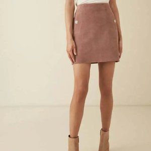 Reiss Pippa Suede Dusty Pink/Mauve/Rose A Line Mini Skirt US 2 UK 6